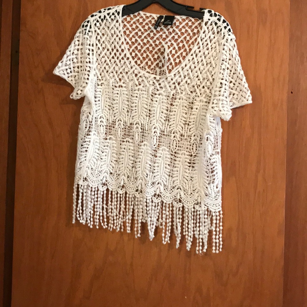 New Directions petite crochet fringe top